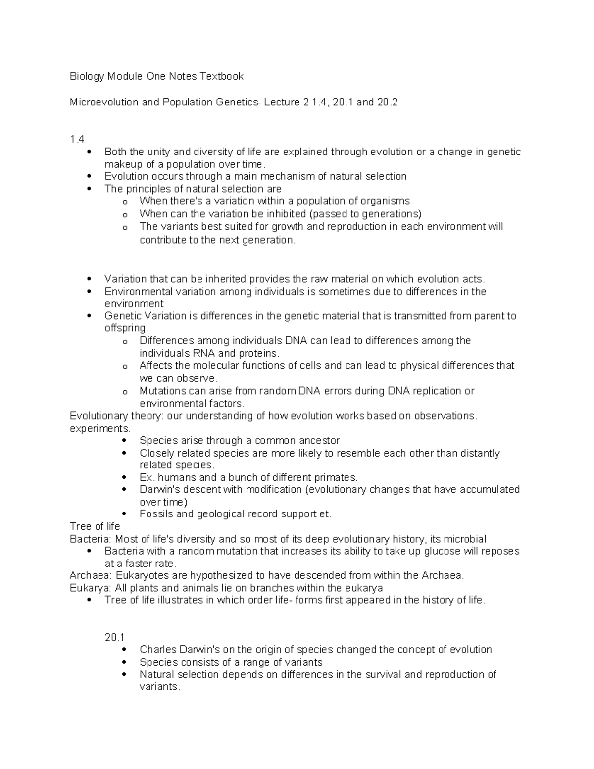 Biology Module One Lecture Notes: Microevolution & Population Dynamics ...
