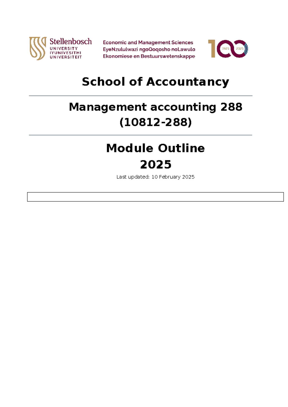 Management Accounting 288 Module Framework 2025 - Studocu