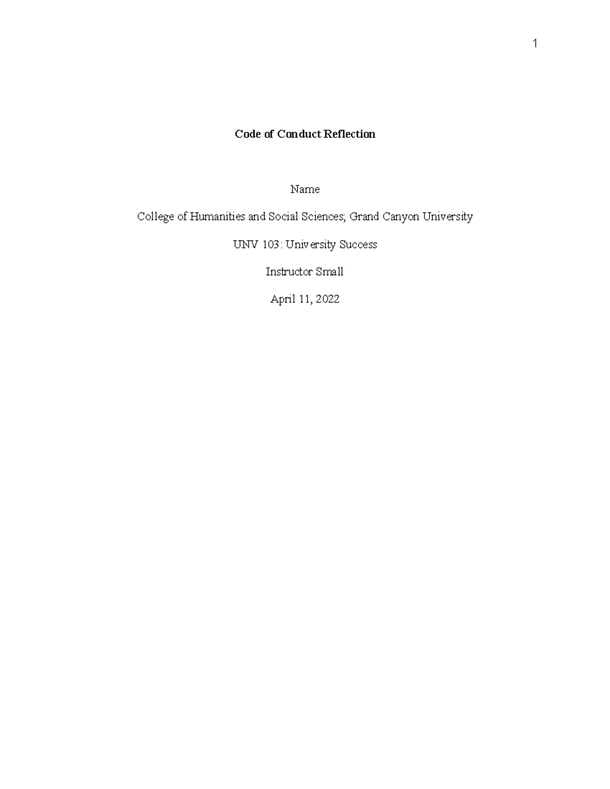 APA 7th Code of Conduct Example - Code of Conduct Reflection Name ...