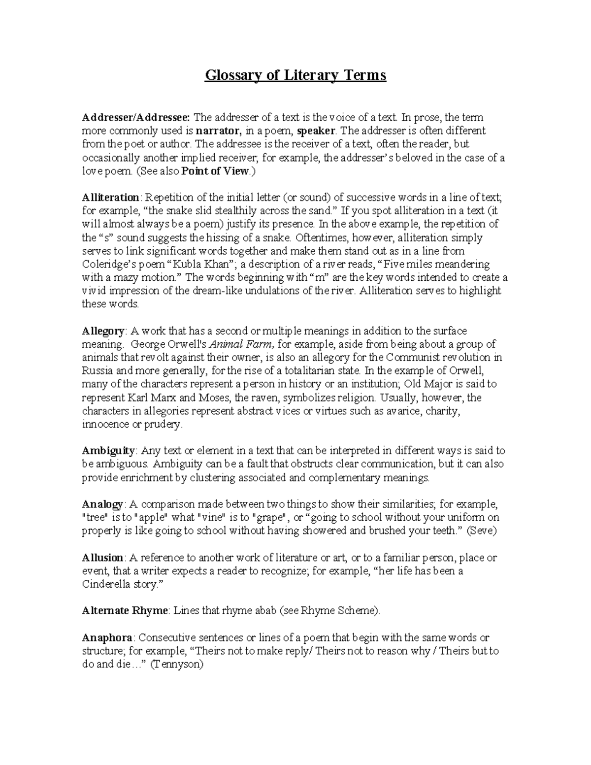 Glossary of Literary Terms: Key Concepts and Definitions - Studocu