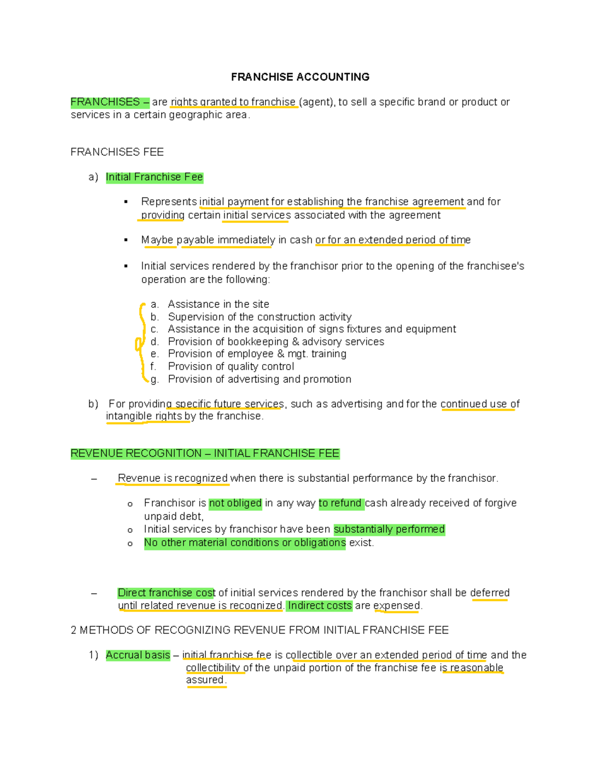 Curated visual reference: Accounting Treatments For Franchises Reference: Franchise Accounting Notes Revenue Recognition Fees Overview