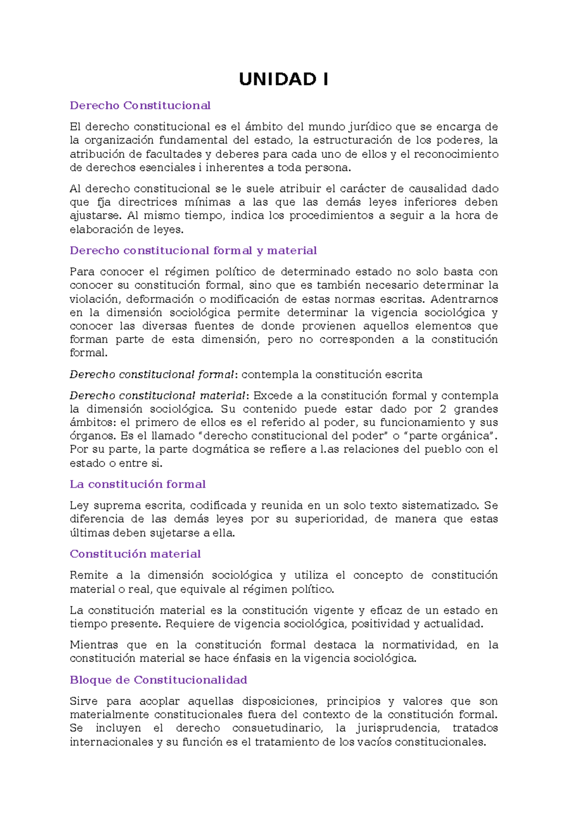 Resumen Unidad I - Derecho Constitucional del Poder - Studocu