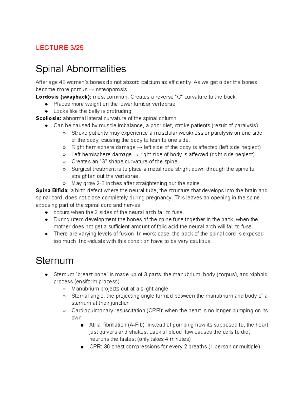 A&P LECTURE Notes: Spinal Abnormalities & Respiratory Mechanics Exam 3 ...