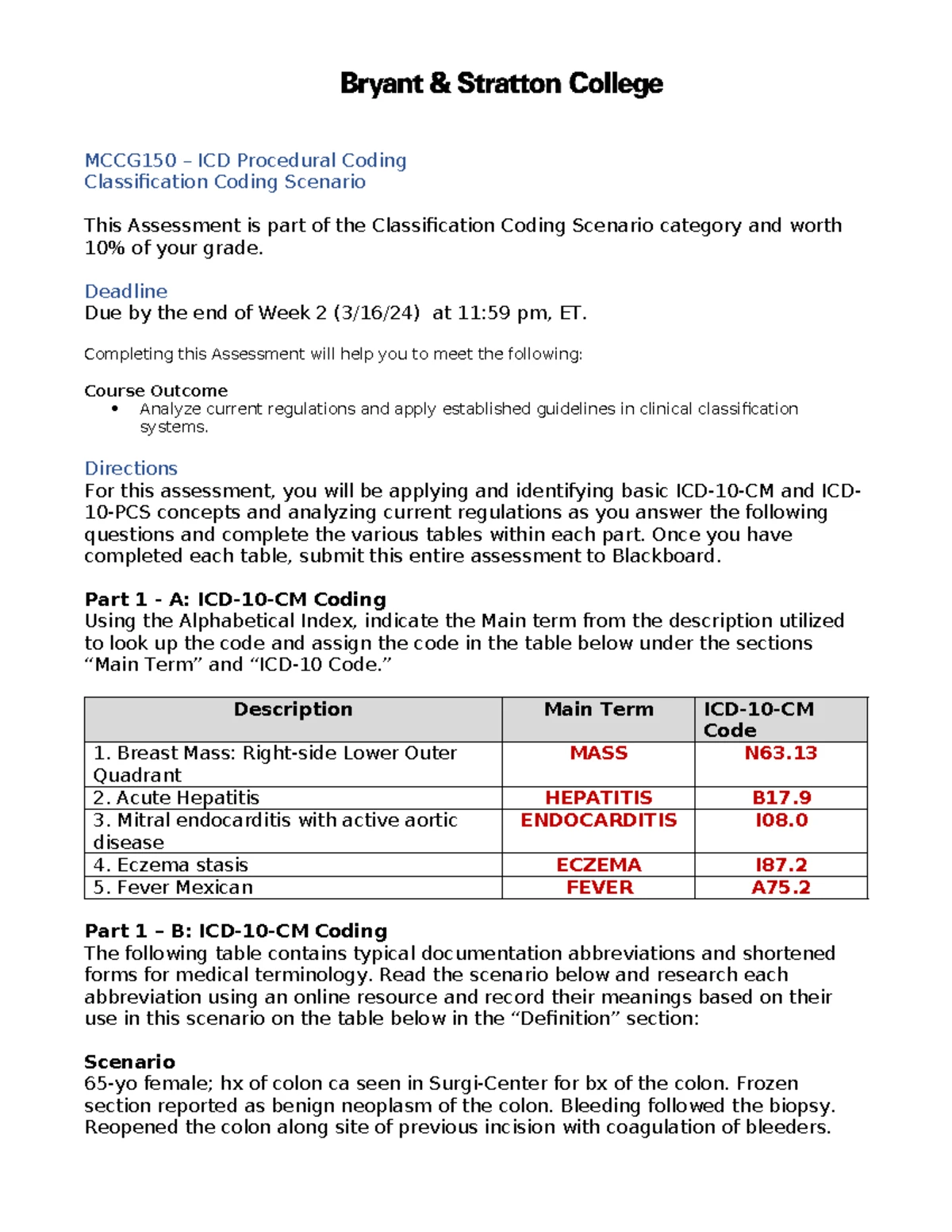 Colonoscopy Coding Case 1 - Code 44394 Analysis and Notes - Studocu
