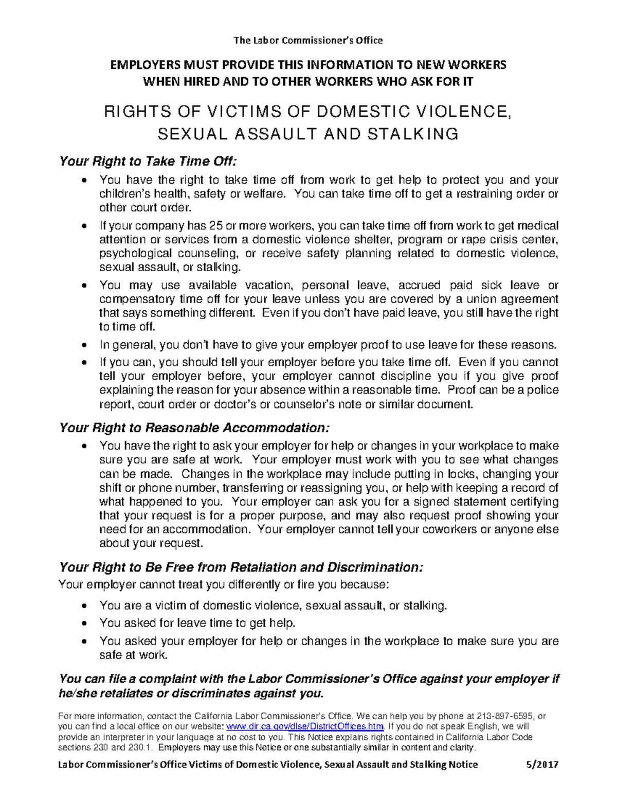 CA Labor Code 230: Rights of Domestic Violence Victims at Work - Studocu
