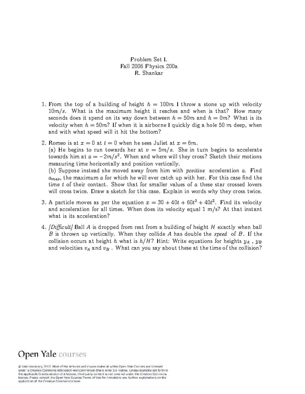 Problem Set I: Fall 2006 Physics 200a - R. Shankar - Studocu