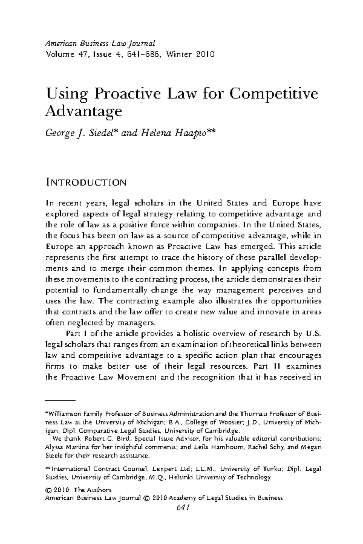 Using Proactive Law for Competitive Advantage: A Thorough Review - Studocu