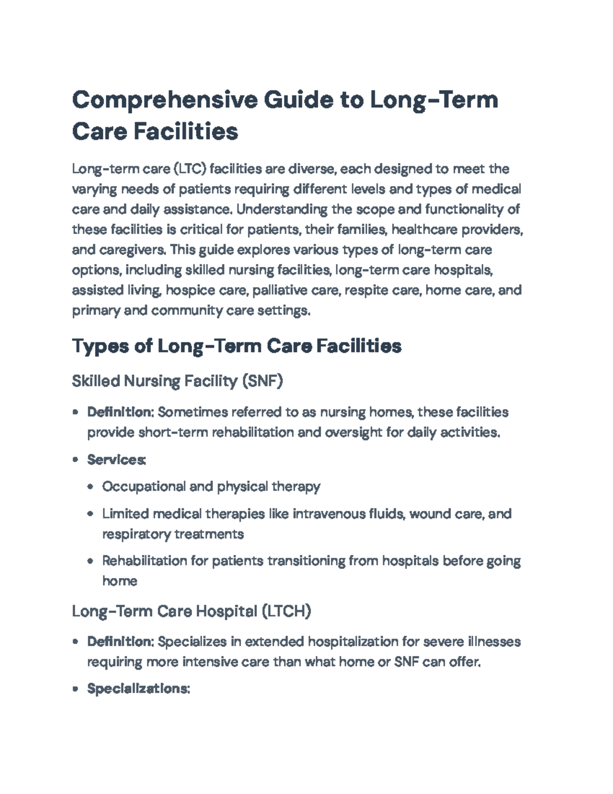 Comprehensive Guide to Long-Term Care Facilities (LTC) and Services ...