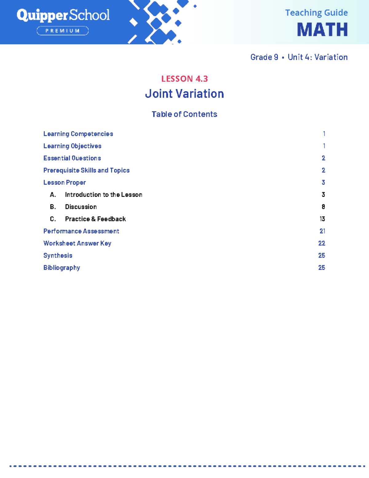 Grade 9 Unit 4: Variation Lesson 4.3 - Understanding Joint Variation ...