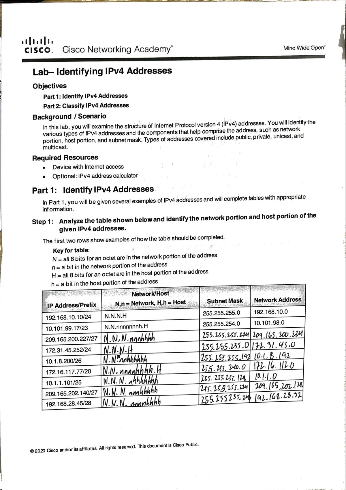 CISCO: Networking Lab on Identifying and Converting IPv4 Addresses ...