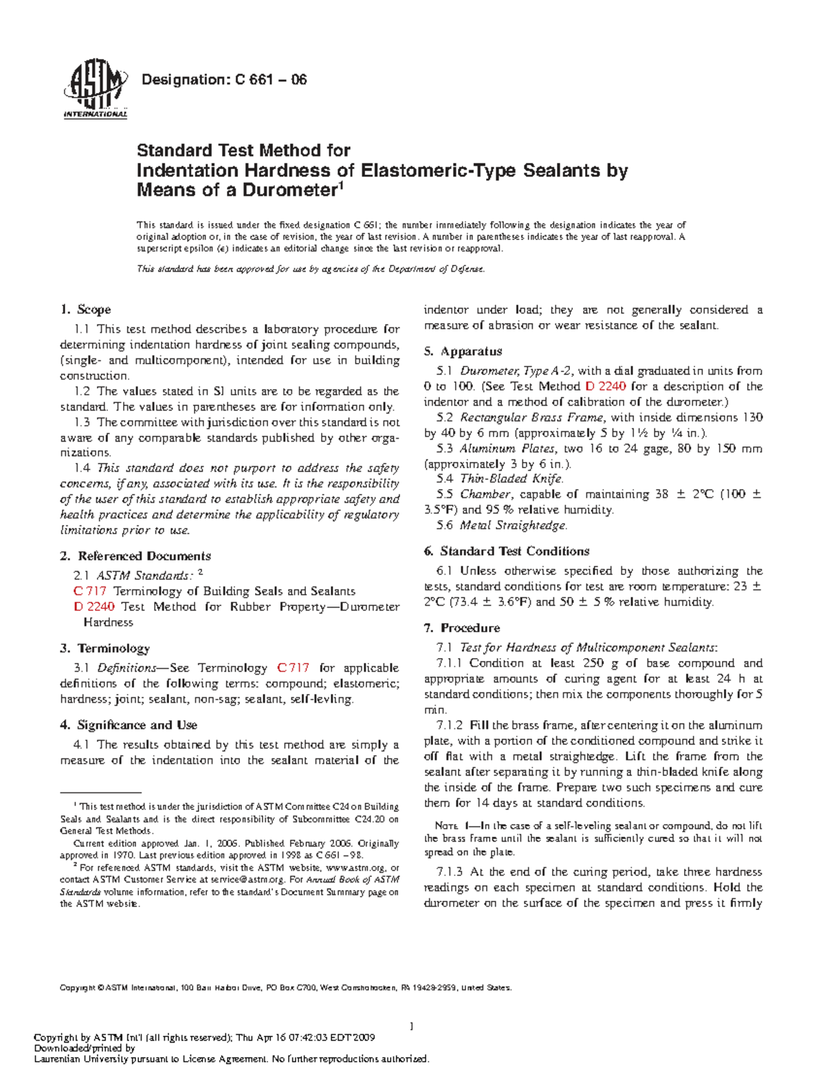 ASTM C 661 Standard Test Method for Sealant Hardness via Durometer ...