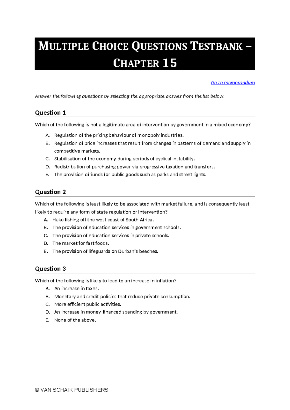 Economics 5 Quiz MCQs - Chapter 15 Testbank Details - Studocu