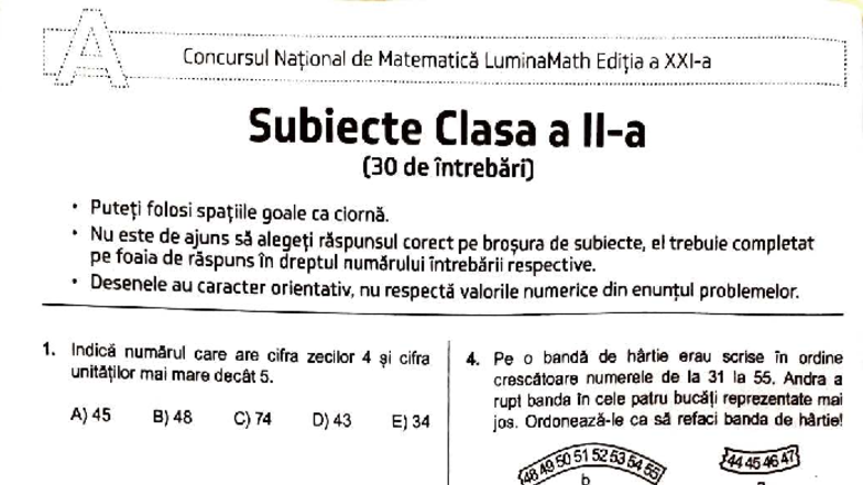 Subiecte Clasa a IV-a - Concurs Național LuminaMath 2017 - Studocu