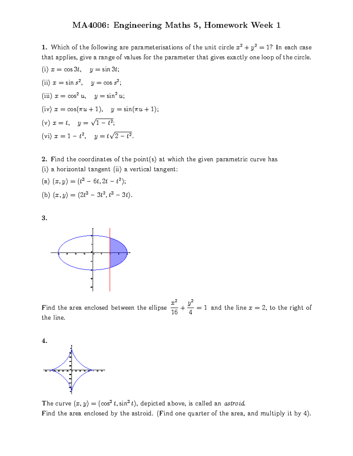 MA4006: Engineering Maths 5, Homework Week 1 - Unit Circle ...