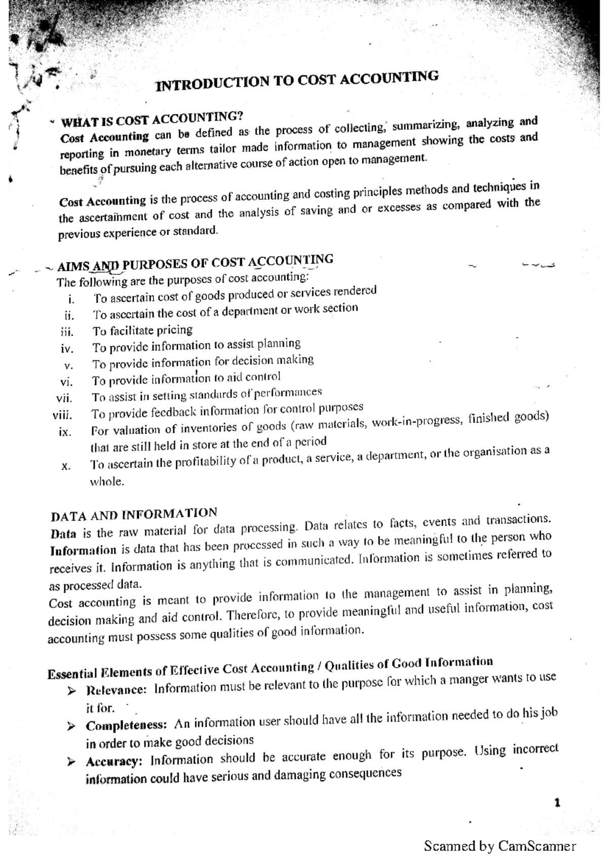 Acc 121 full notes on cost accounting - Accounting - Studocu