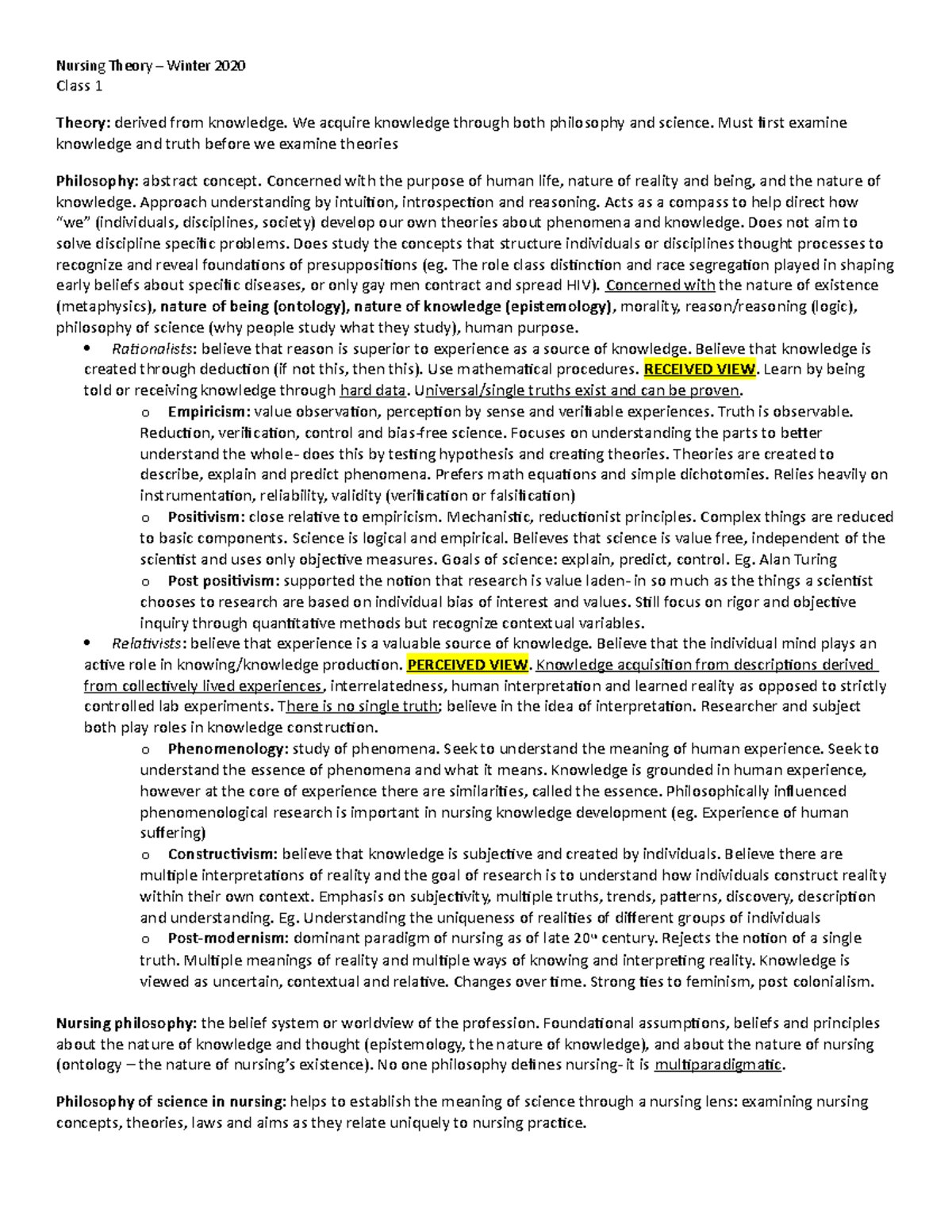 NURS 430: Nursing Theory Midterm Review Notes & Key Concepts - Studocu