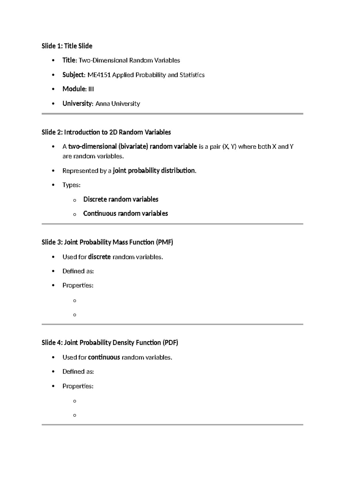 ME4151 Applied Probability & Statistics: Random Variables Overview ...