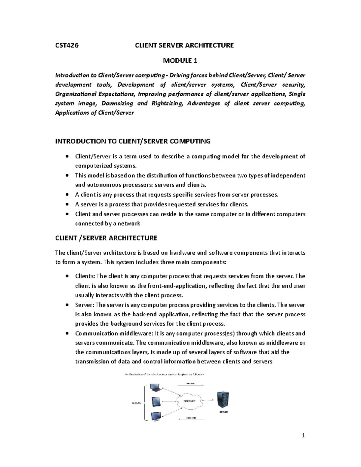 CST426 Client Server Architecture Module 1 Notes for Students - Studocu