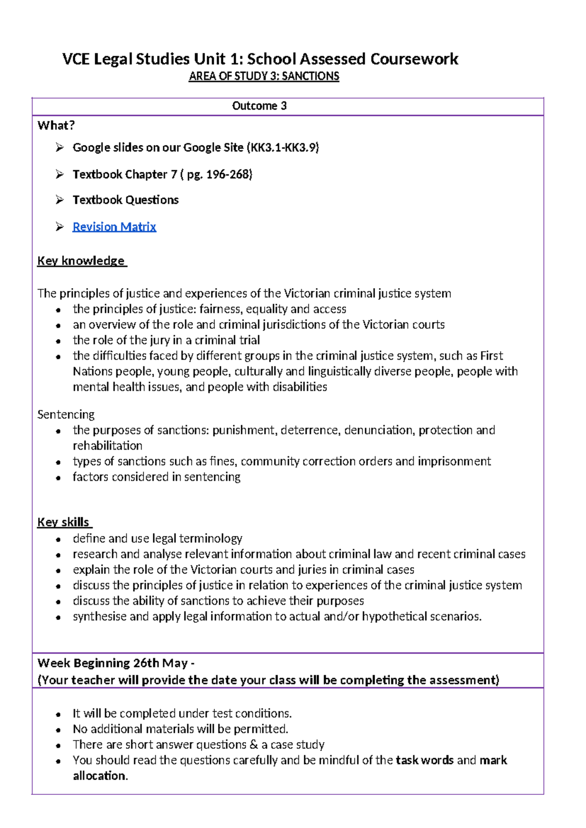 VCE Legal Studies Unit 1: AOS 3 Sanctions Revision Guide - Studocu