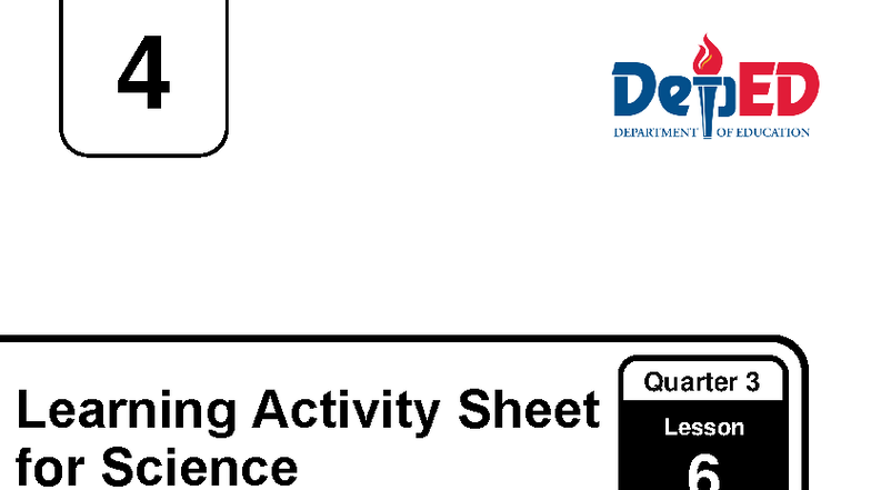 Q3 Learning Activity Sheet: Science 4 Lesson 6 - Energy Exploration ...