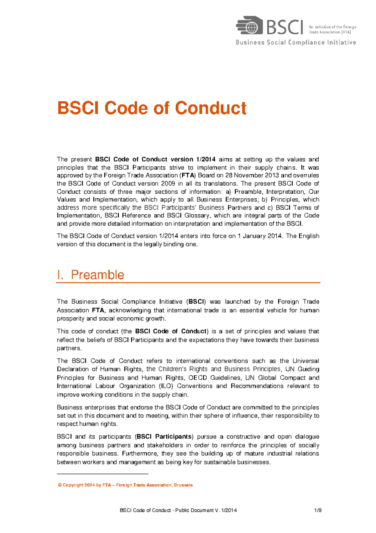 BSCI Code of Conduct Overview and Implementation Guidelines - Studocu