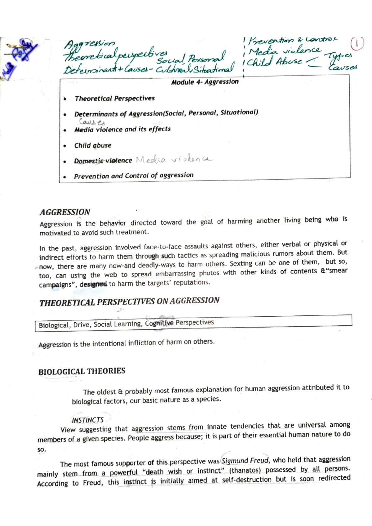 Aggression notes - Aggression Prevention controx I ...
