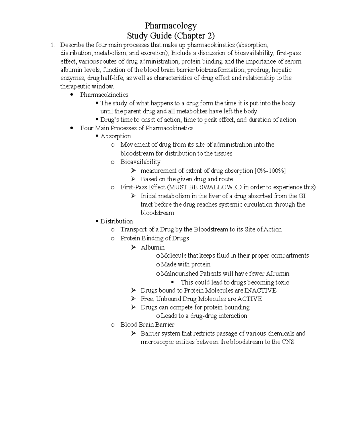 Pharmacology Study Guide - Key Concepts in CH 2: Pharmacokinetics - Studocu