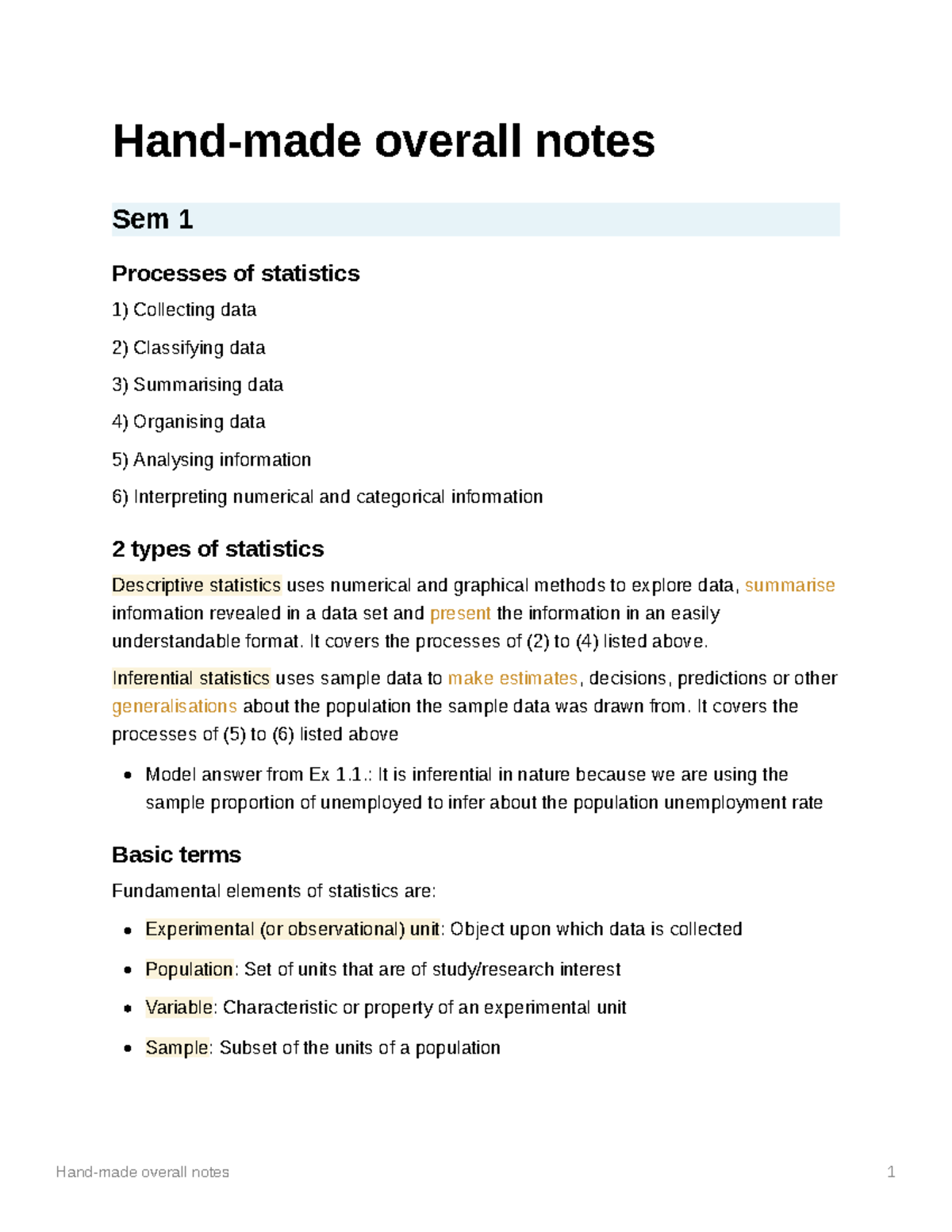 Statistical Processes and Methods Notes - Corstat Seminars - Studocu