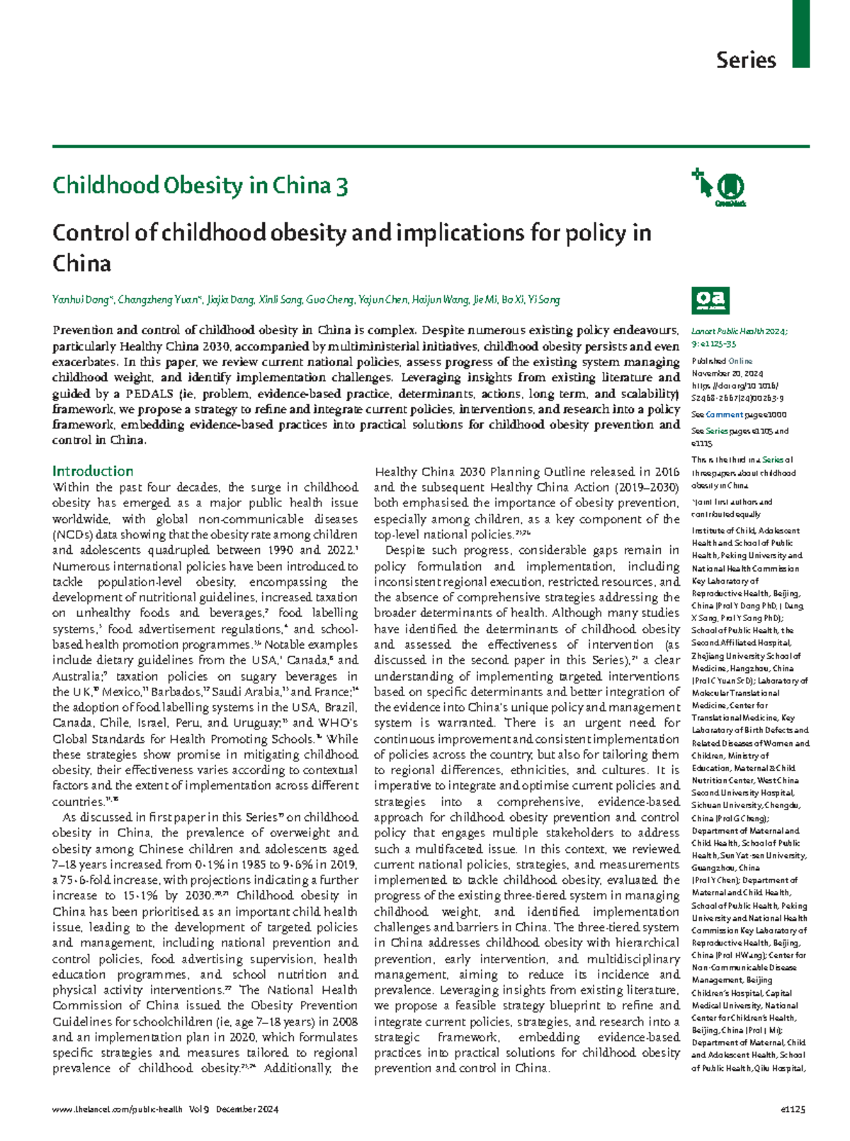 Childhood Obesity in China: Policy Challenges and Control Strategies ...