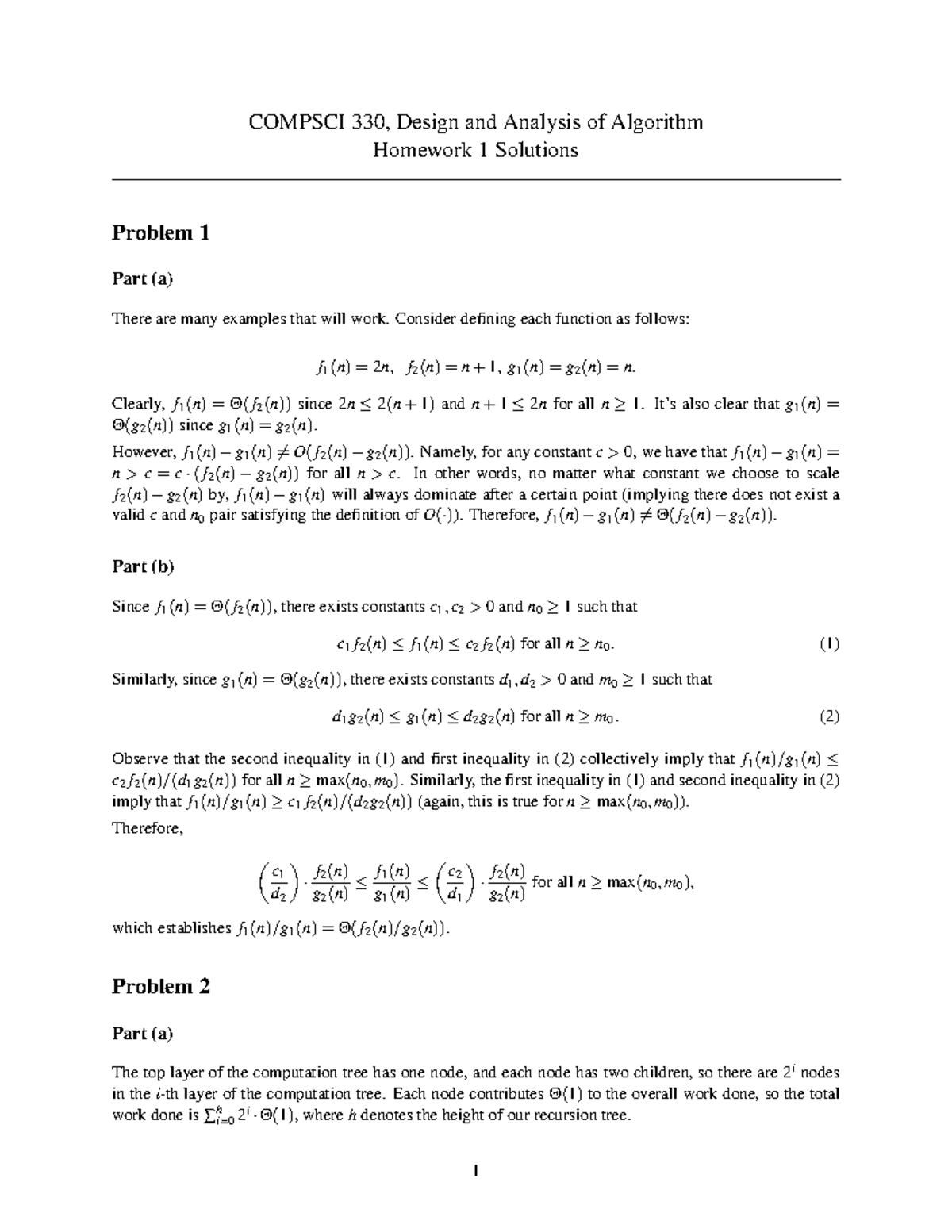 HW1 Solutions - CS330 Design and Analysis of Algorithms - Studocu