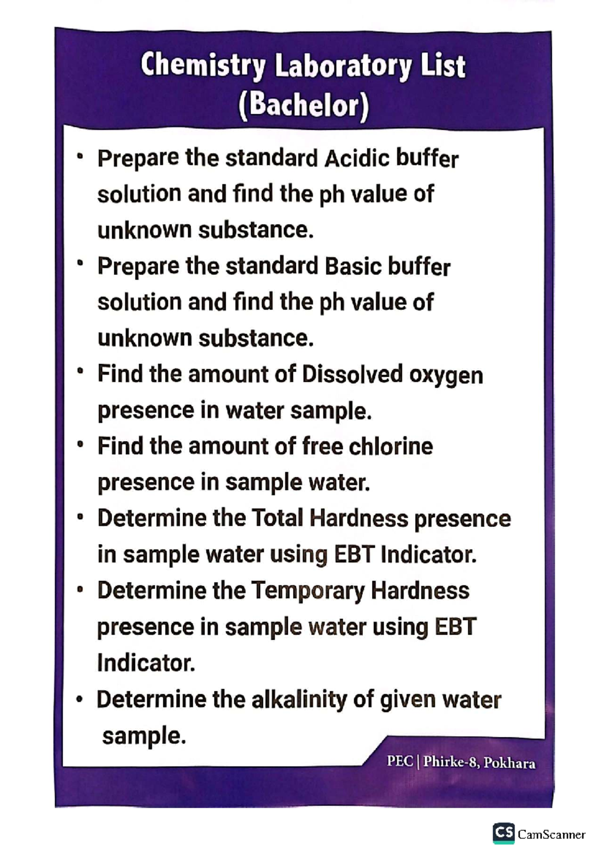 BE.PEC Chemistry Lab: Buffer Solutions & Water Quality Analysis - Studocu