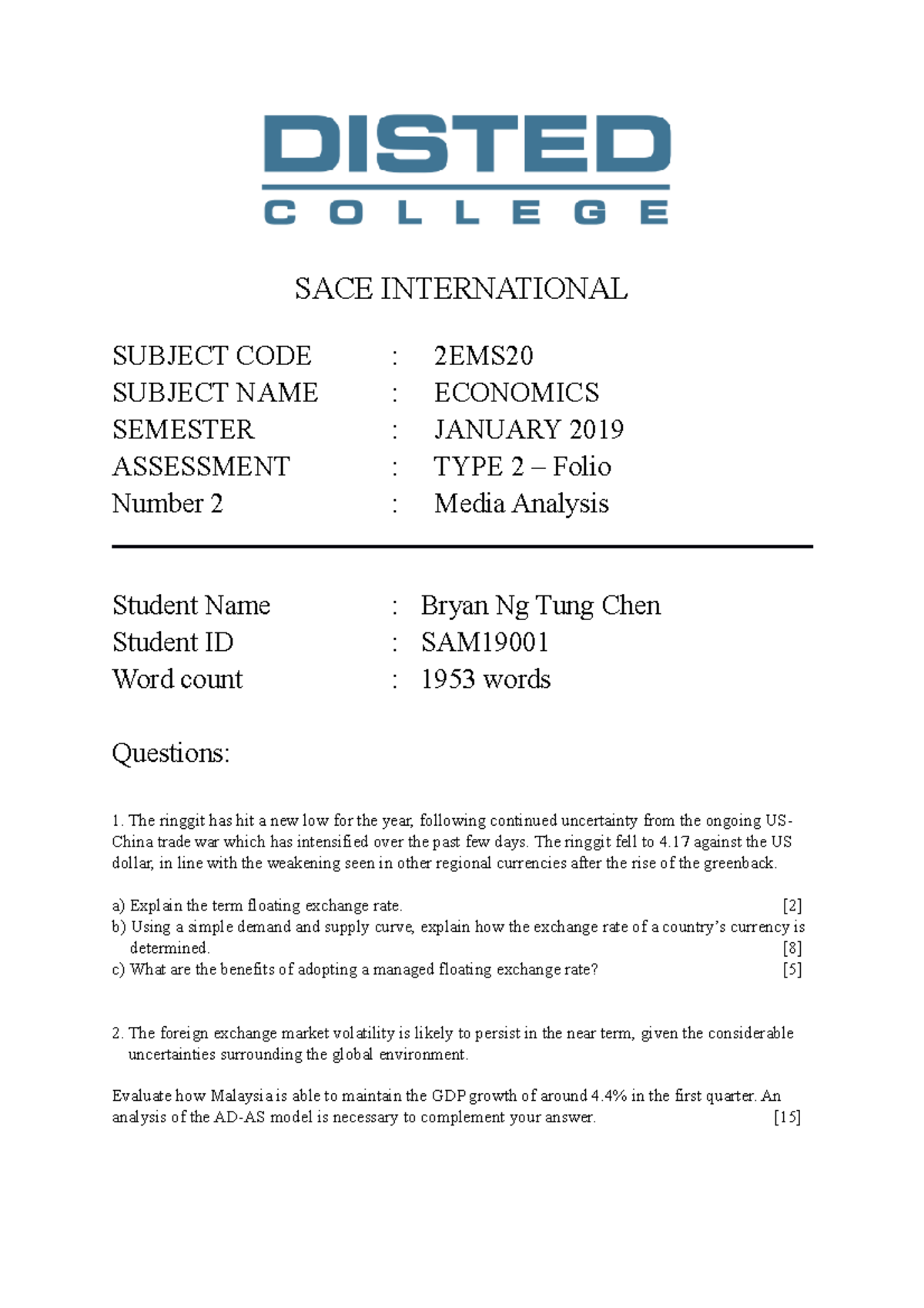 Assignment 4 - Media Analysis - SACE INTERNATIONAL SUBJECT CODE : 2EMS ...