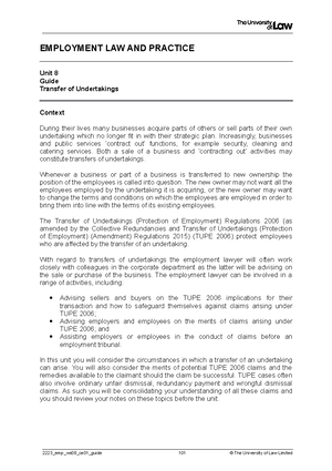 Employment WS5 guide - EMPLOYMENT LAW AND PRACTICE Unit 5 Guide Direct ...
