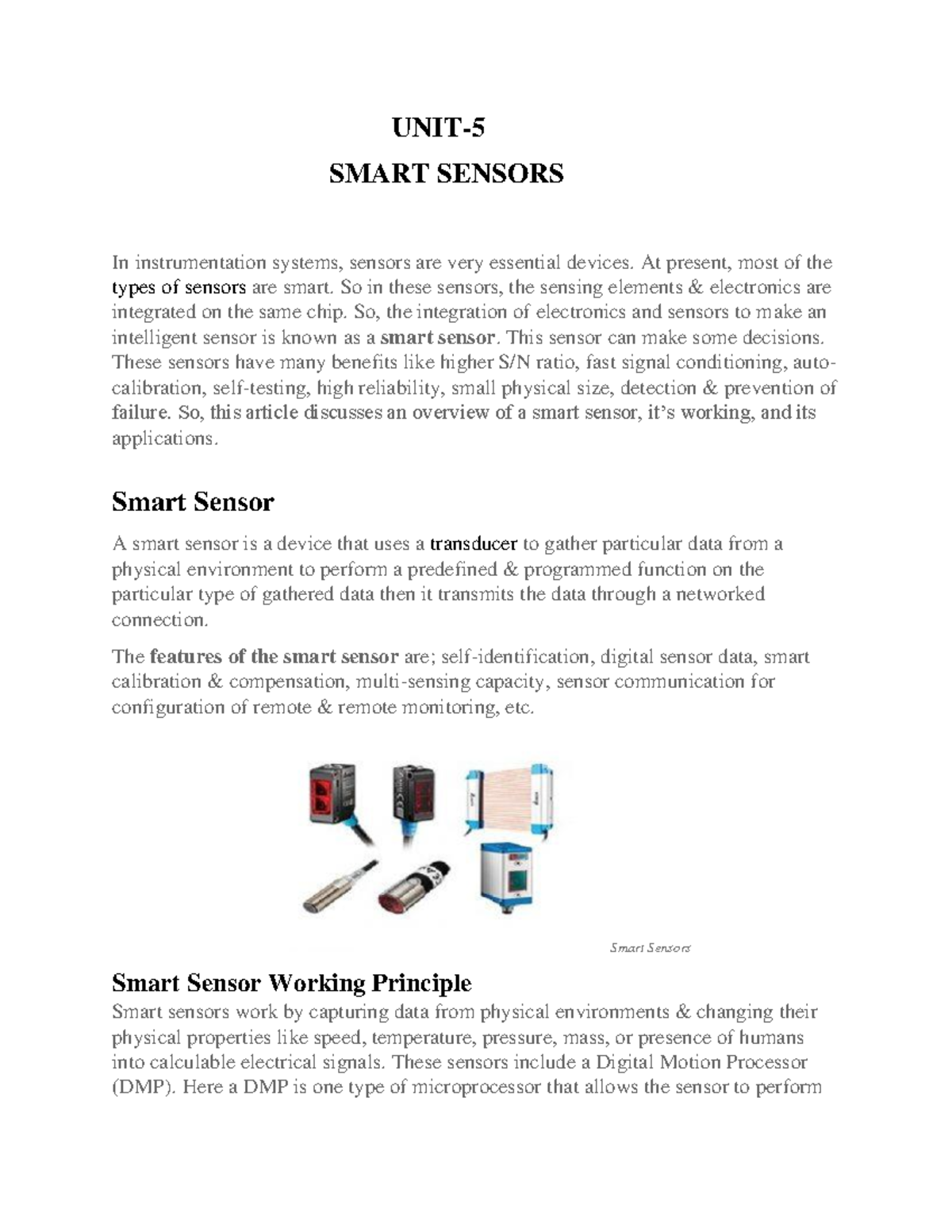 SMART SENSORS: Overview, Working Principles, and Applications (908 ...