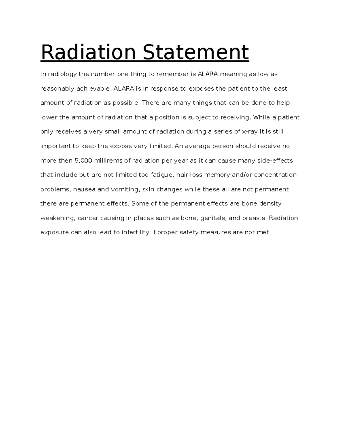 dental radiology - Radiation Statement In radiology the number one ...