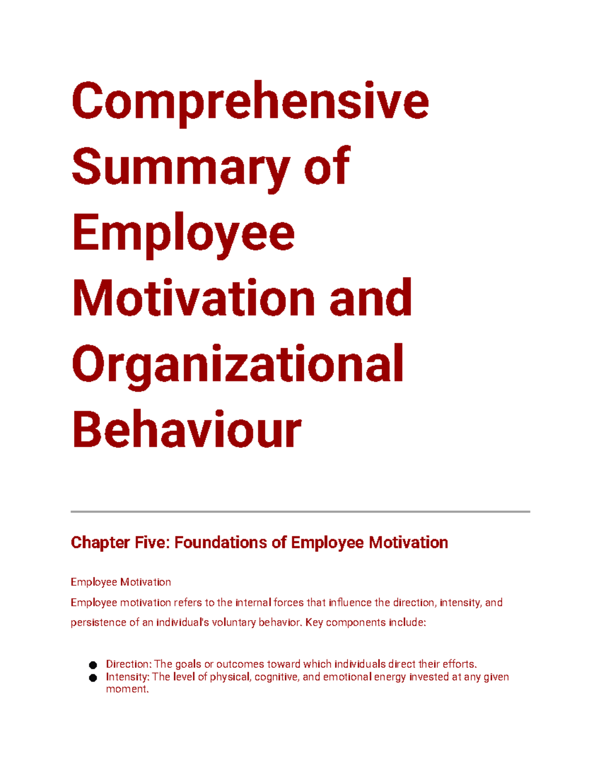 Comprehensive Summary of Employee Motivation and Organizational ...