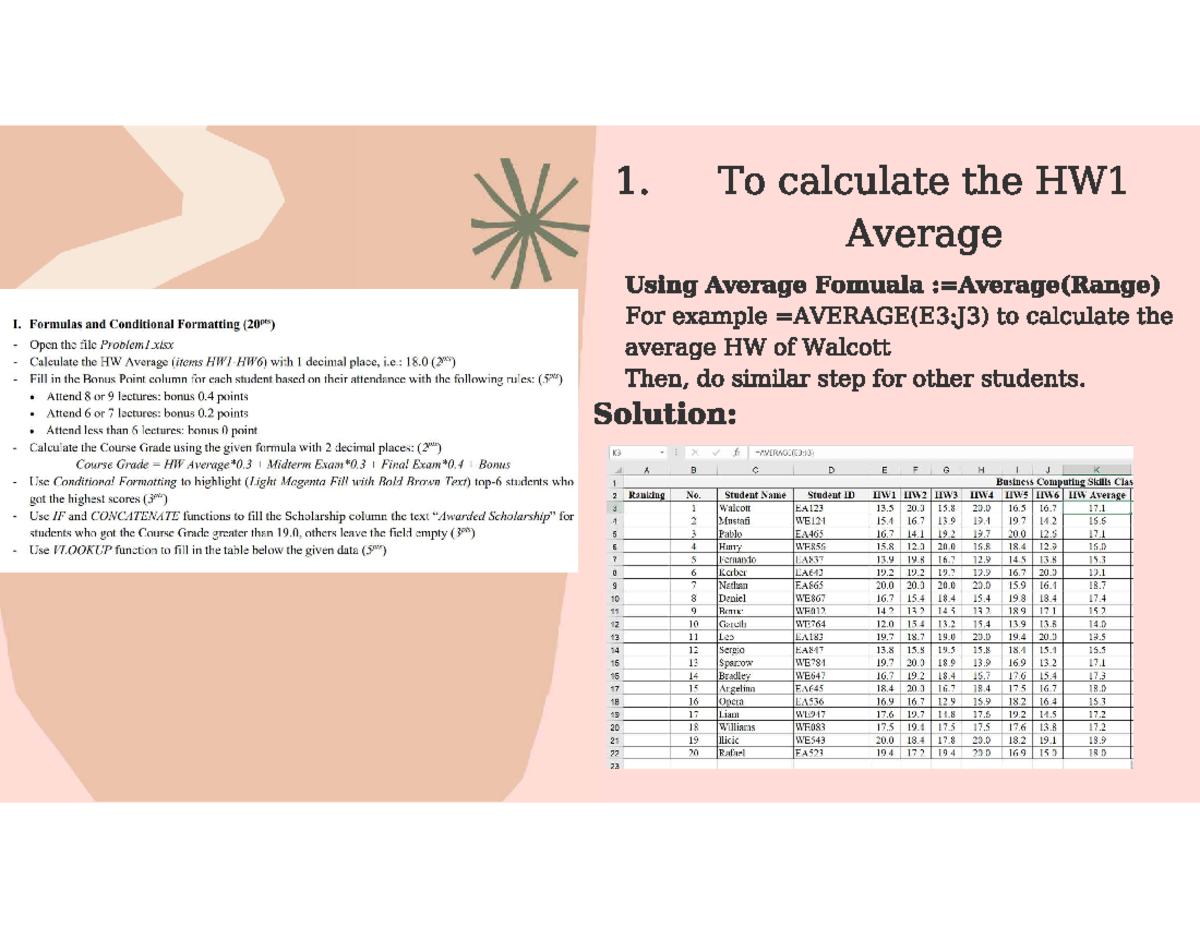 Business Computing Skills Class: HW1 Average Calculation Guide - Studocu