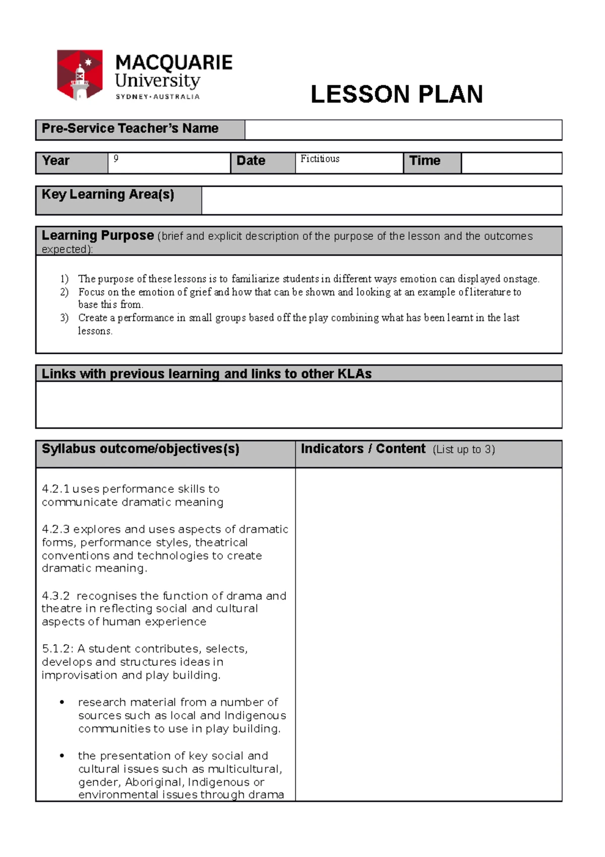 Mso E EDST3170 Lesson Plan Template s2 2021 - EDST3170 - Studocu
