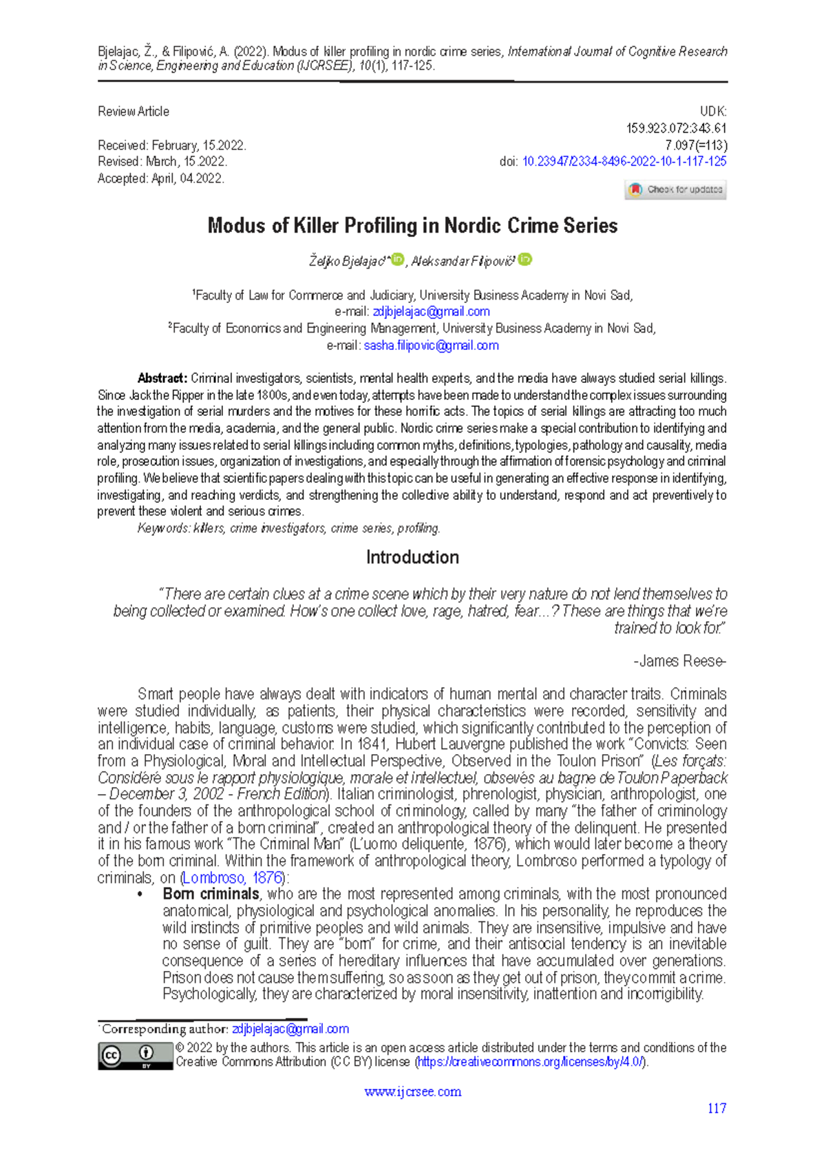 Modus Operandi of Killer Profiling in Nordic Crime Series (IJCRSEE ...