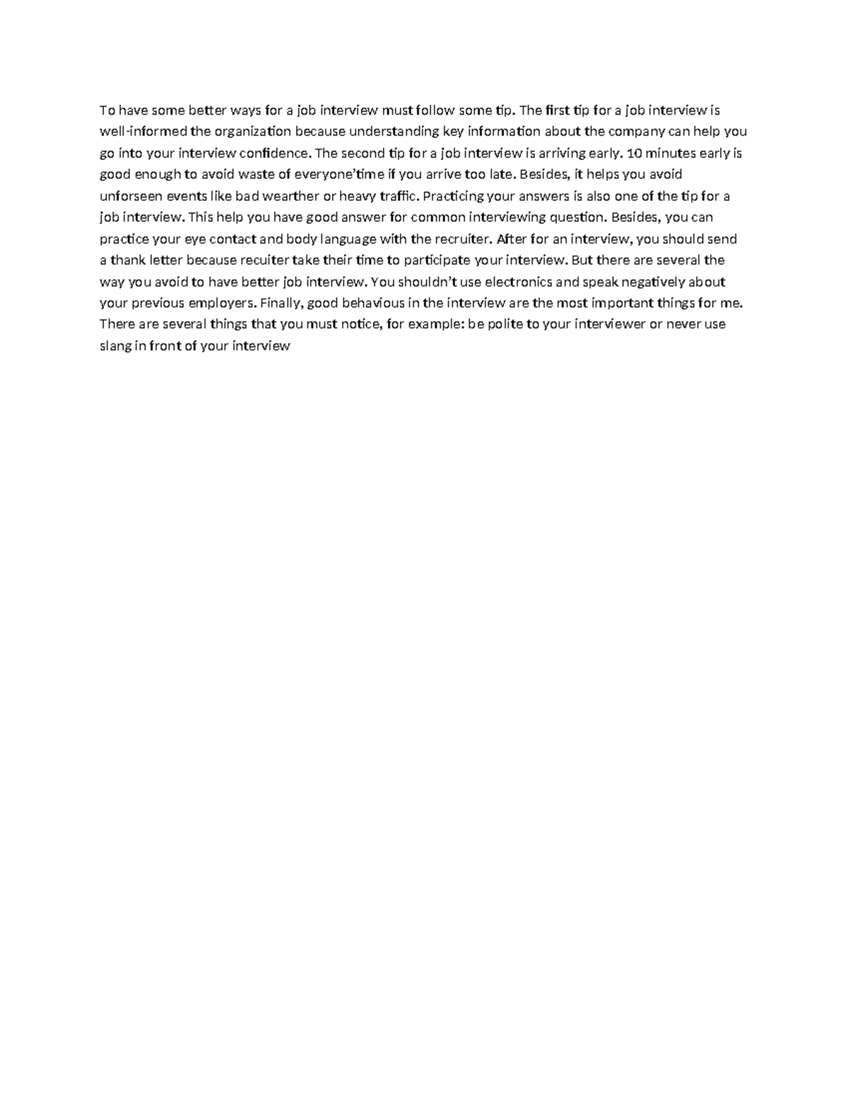 Effective Job Interview Tips for Success: A Writing Exercise - Studocu