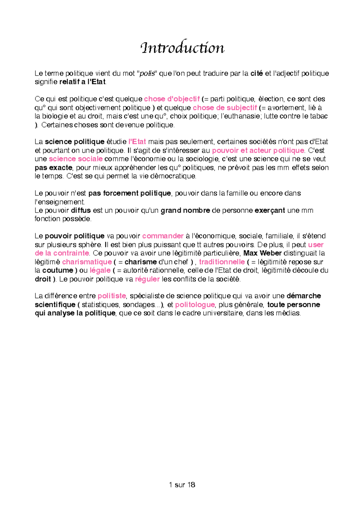 Cours Magistraux : Introduction à la Science Politique (POL101) - Studocu