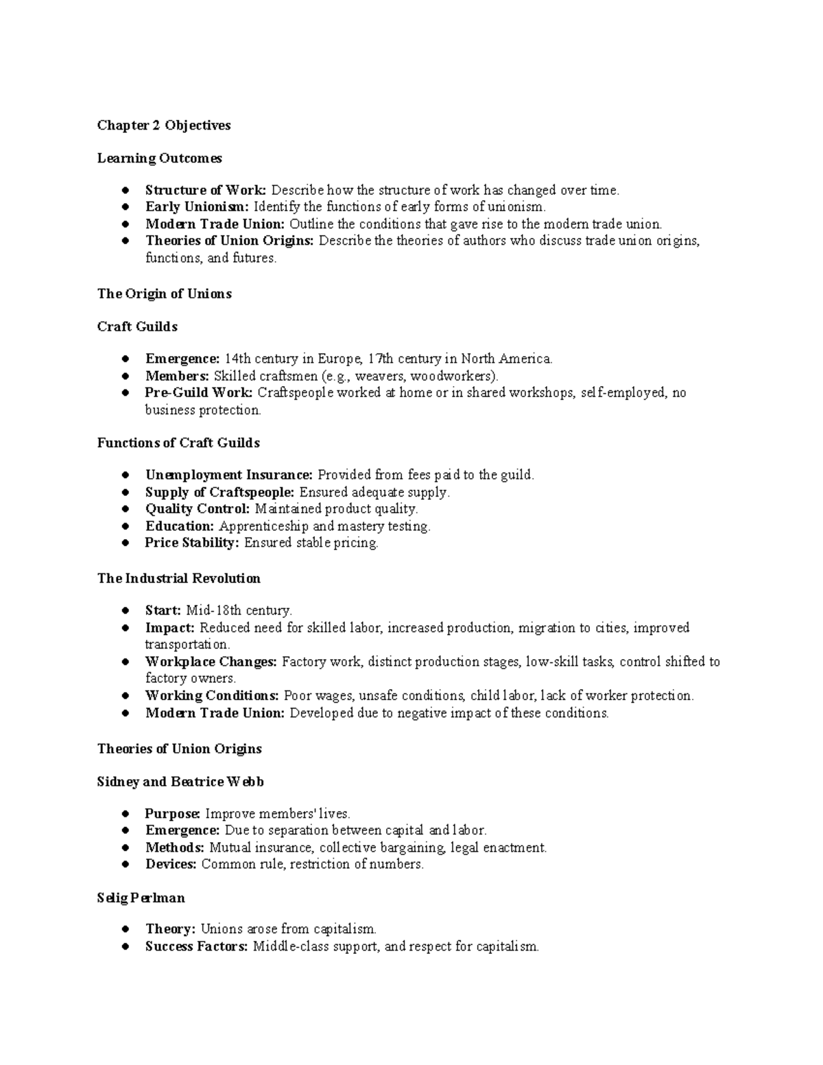 Chapter 2 notes: Evolution of work and the development of trade unions ...