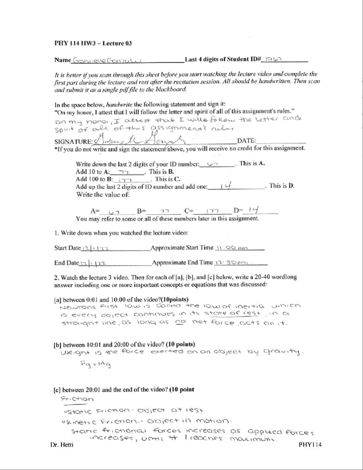 PHY 114 HW3 Lecture Notes - Key Concepts and Exercises - Studocu