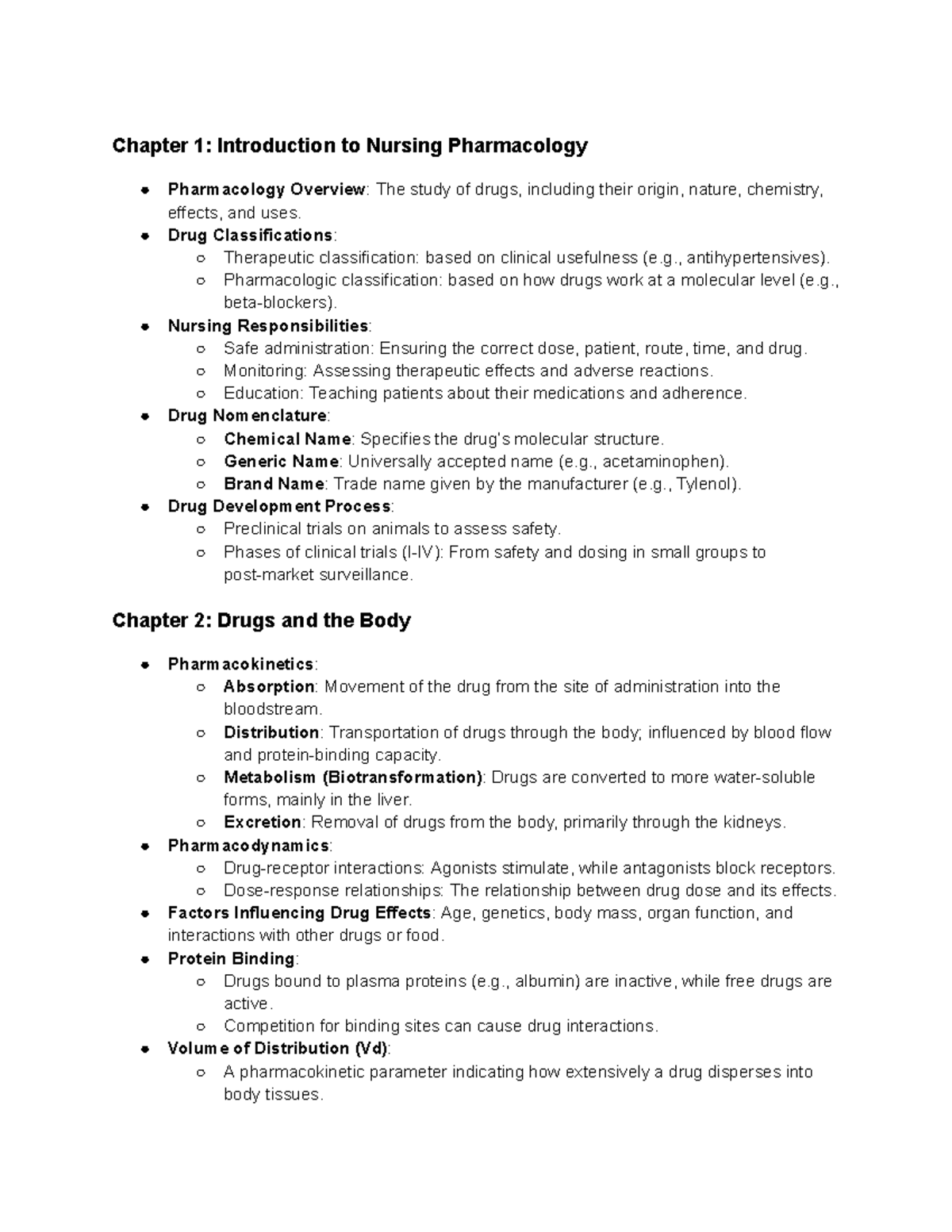 Pharm 101: Comprehensive Notes for Exam 1 on Drug Therapy and Safety ...