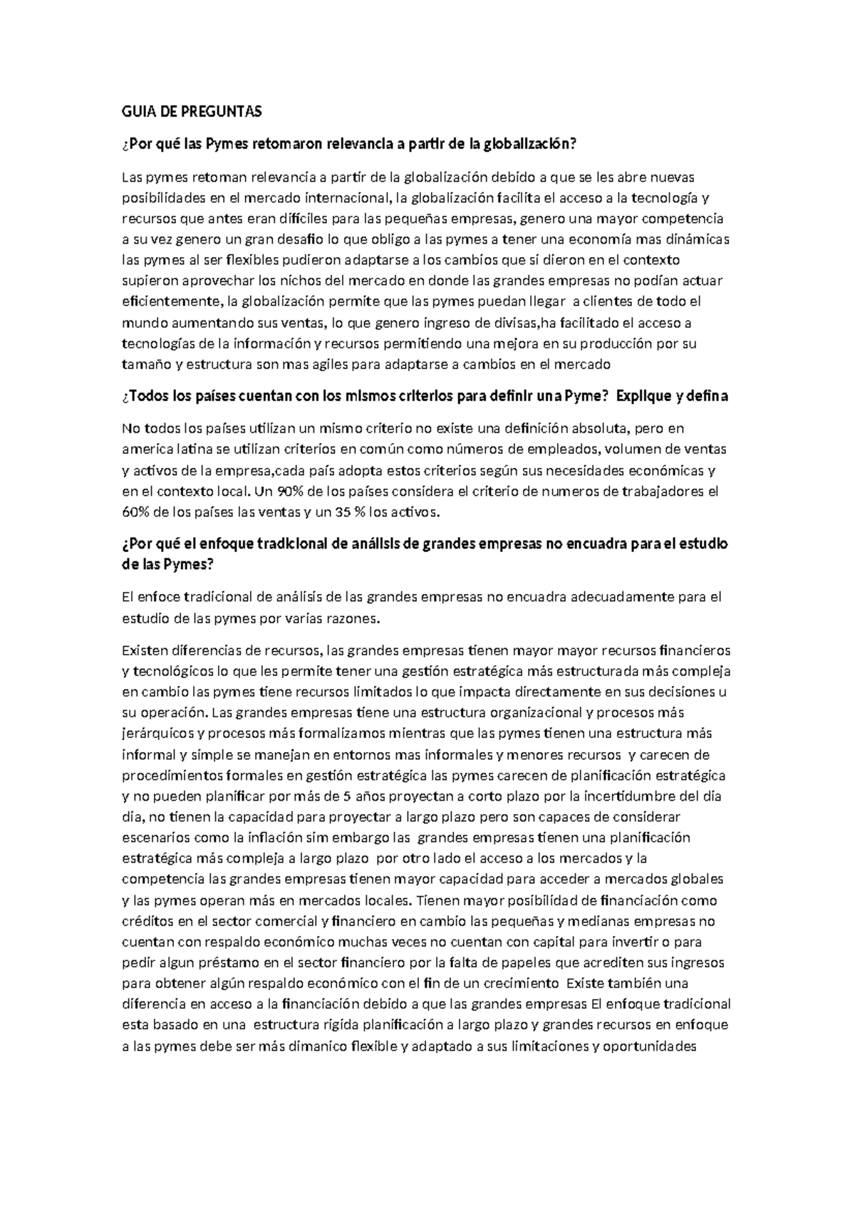 Guía de Preguntas sobre la Relevancia de las PYMEs en la Globalización - Document Preview