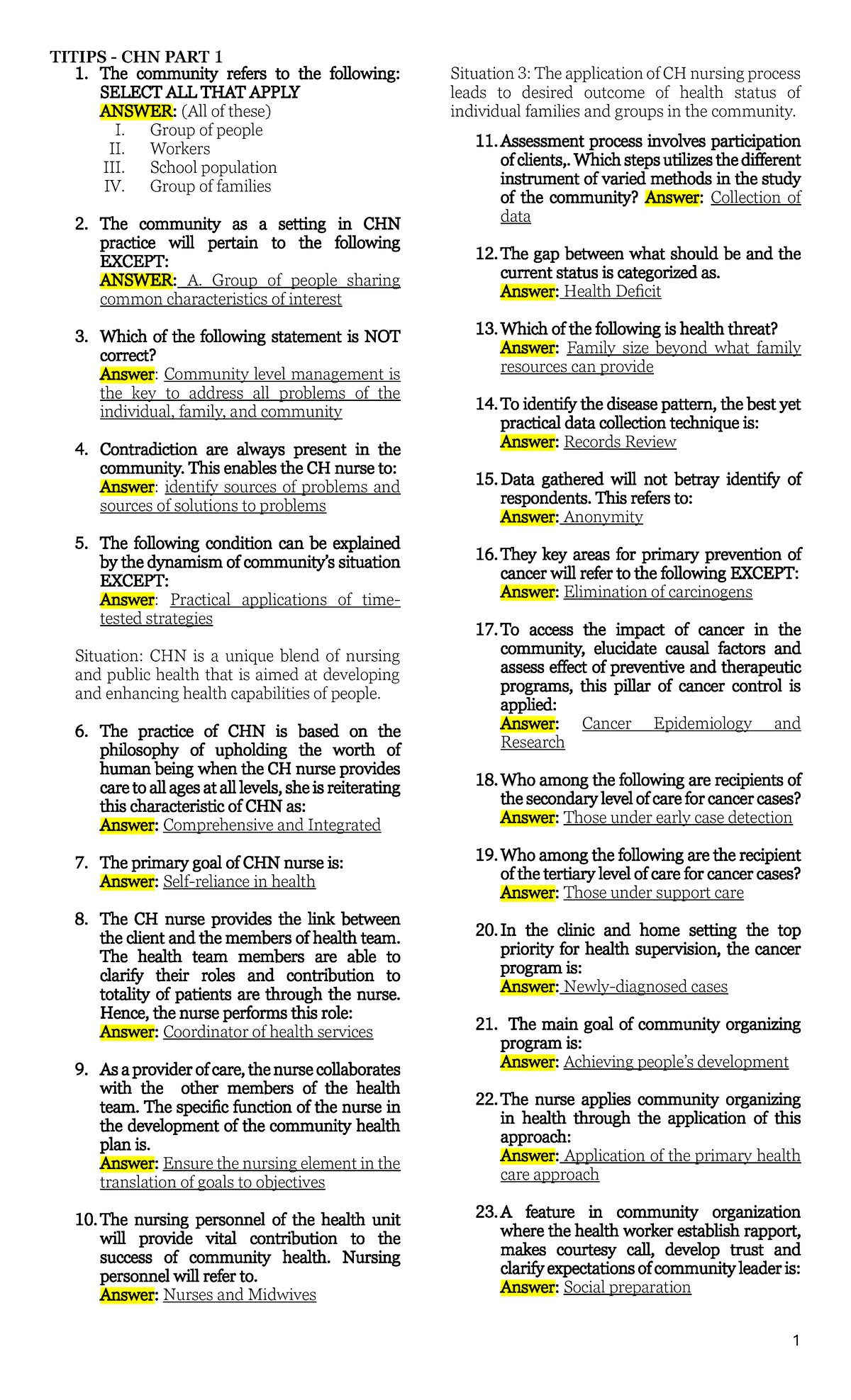 TITIPS CHN PART 1: Community Health Nursing Key Concepts and Questions ...