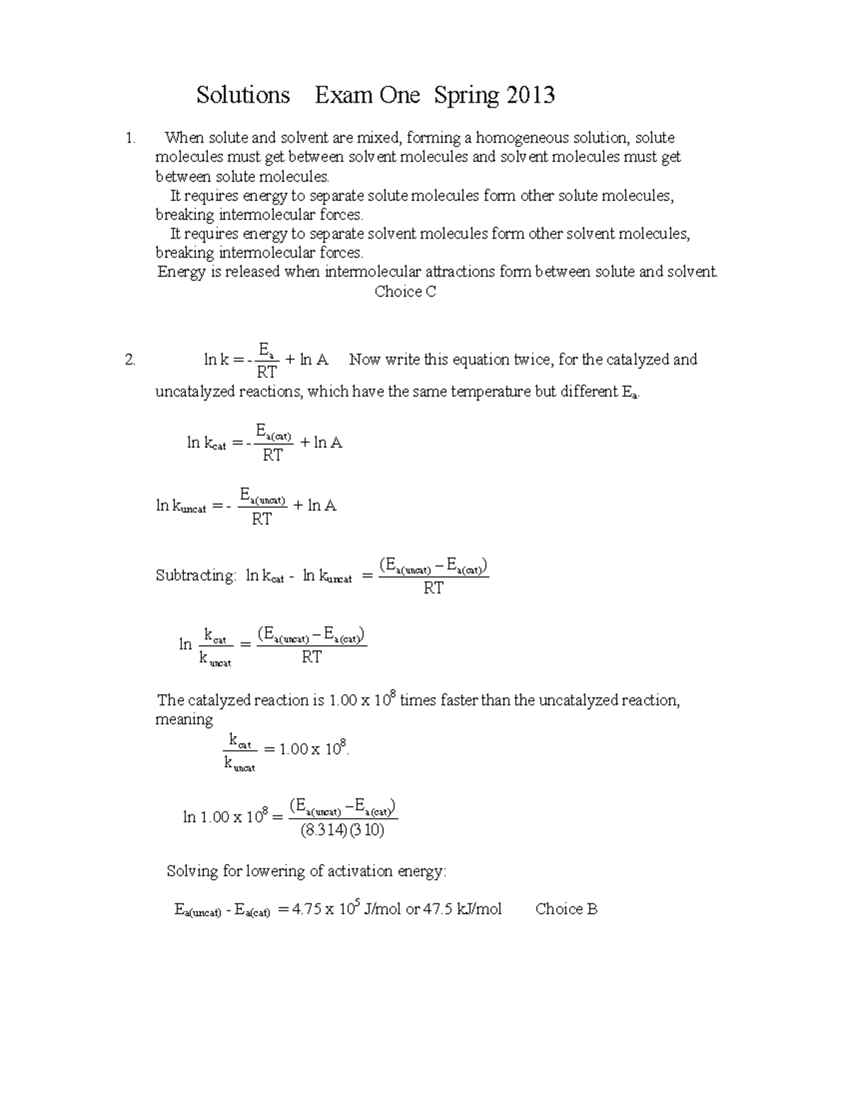 Exam 1 Solutions Spring 2013: Comprehensive Guide to Key Concepts - Studocu