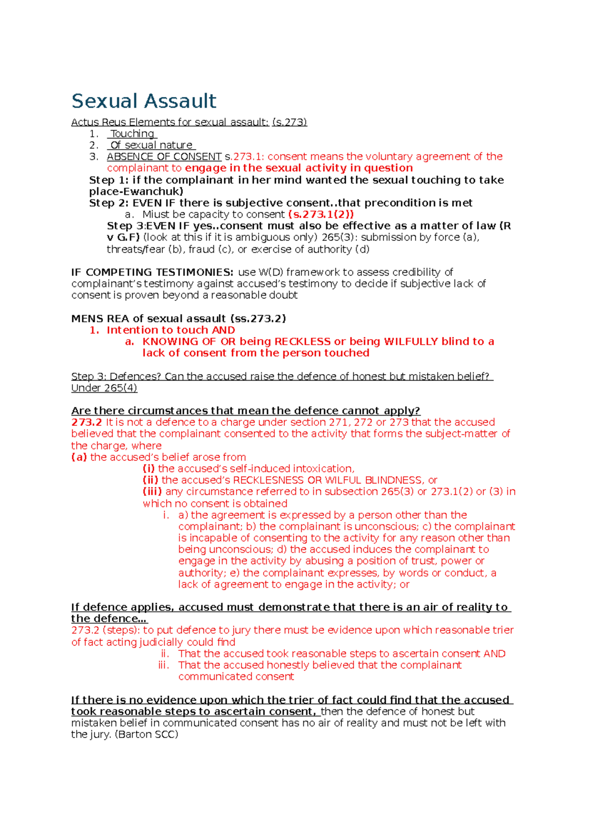 Sexual Assault Offence Flowchart: Understanding Actus Reus & Mens Rea ...