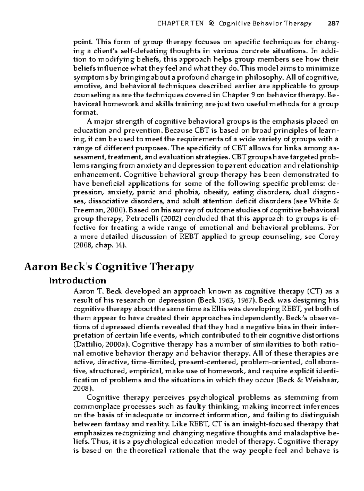 CH 10: Cognitive Behavior Therapy Overview and Techniques (PSY 287 ...