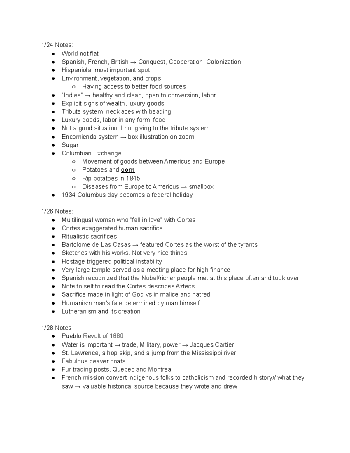U.S. History to 1865 - notes - 1/24 Notes: World not flat Spanish ...